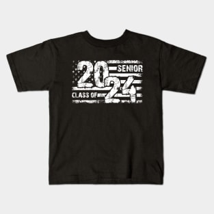 Senior Class Of 2024 With USA Flag Funny Vintage Seniors 2024 Kids T-Shirt